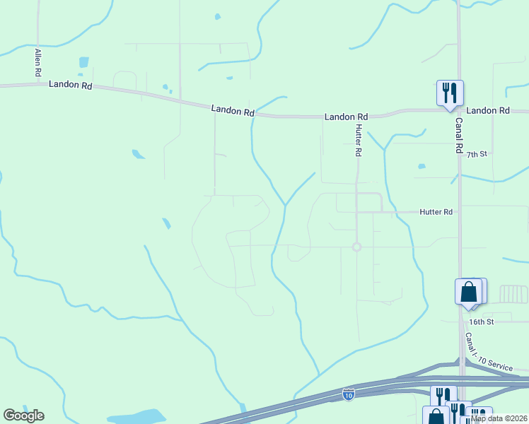 map of restaurants, bars, coffee shops, grocery stores, and more near 18349 Landon Road in Gulfport