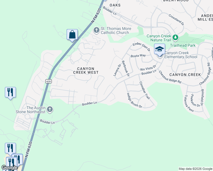 map of restaurants, bars, coffee shops, grocery stores, and more near 9550 Savannah Ridge Drive in Austin