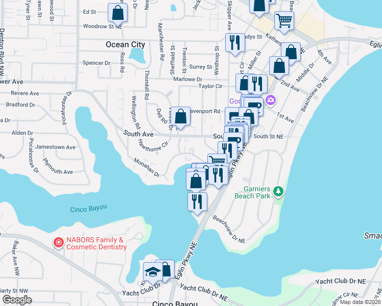 map of restaurants, bars, coffee shops, grocery stores, and more near 120 Monahan Drive in Fort Walton Beach