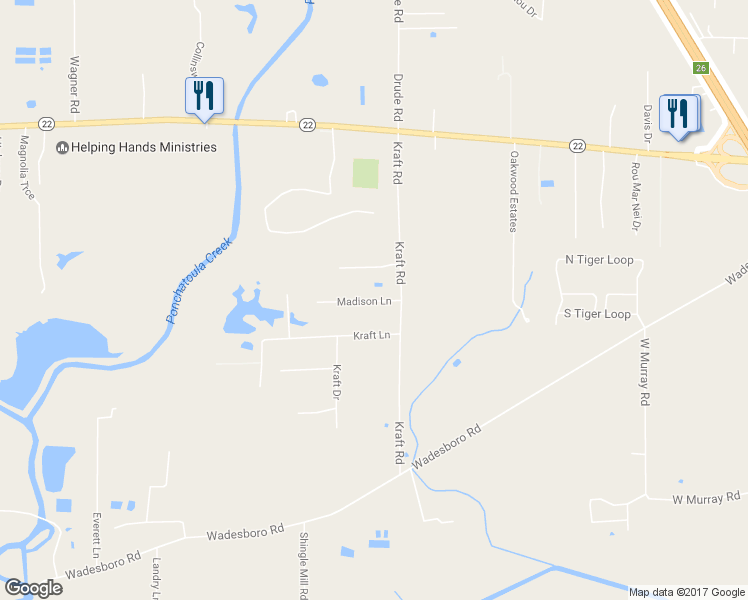 map of restaurants, bars, coffee shops, grocery stores, and more near 14685 Madison Lane in Ponchatoula