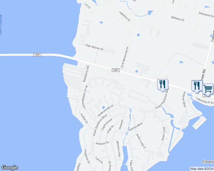 map of restaurants, bars, coffee shops, grocery stores, and more near 13065 Vega Court in Willis
