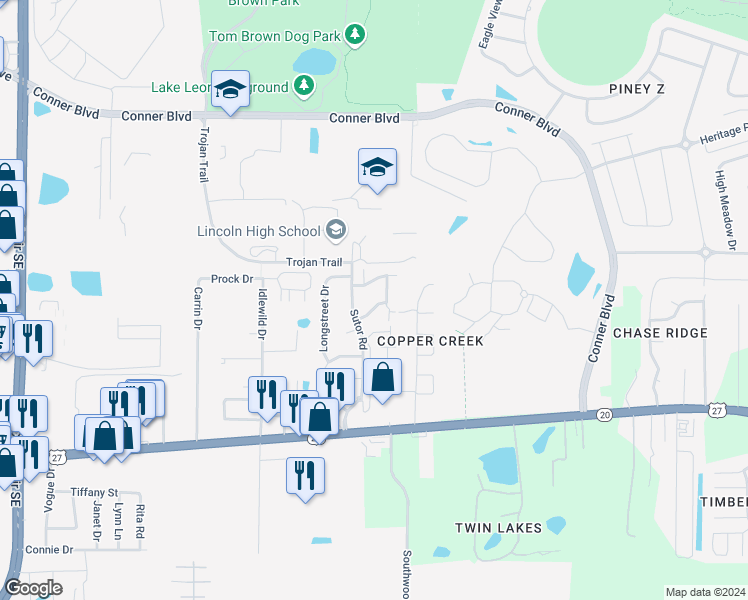 map of restaurants, bars, coffee shops, grocery stores, and more near 3724 Aksarben Drive in Tallahassee