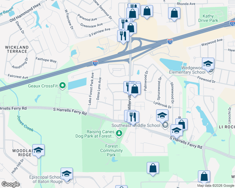 map of restaurants, bars, coffee shops, grocery stores, and more near 14330 Sweet Gum Ave in Baton Rouge