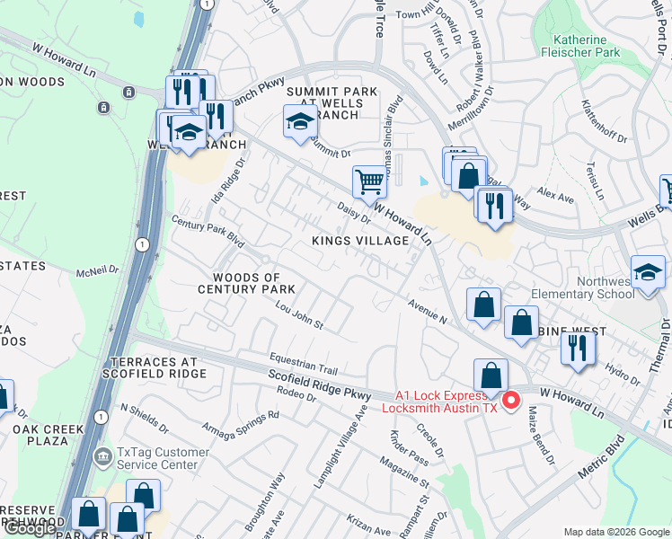 map of restaurants, bars, coffee shops, grocery stores, and more near 2400 Avenue North in Austin