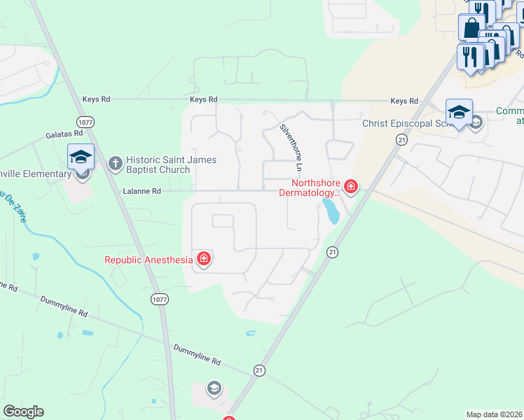 map of restaurants, bars, coffee shops, grocery stores, and more near 131 Lalanne Road in Madisonville