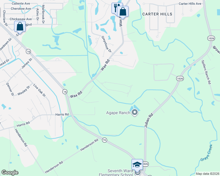 map of restaurants, bars, coffee shops, grocery stores, and more near 25020 Louisiana 16 in Denham Springs