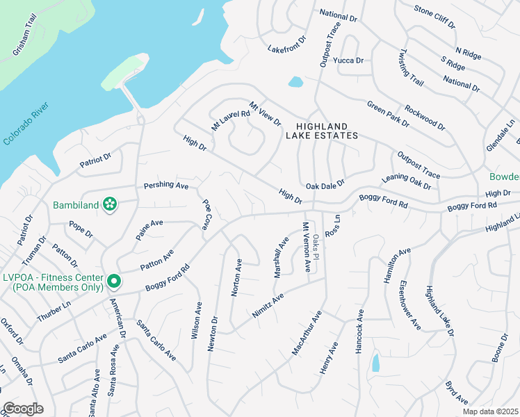 map of restaurants, bars, coffee shops, grocery stores, and more near 21108 Boggy Ford Road in Lago Vista