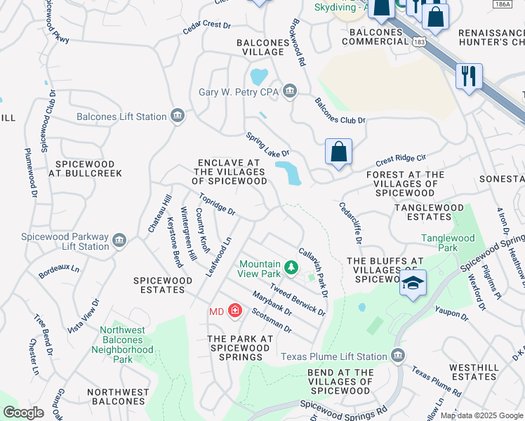 map of restaurants, bars, coffee shops, grocery stores, and more near 11200 Limoncillo Court in Austin