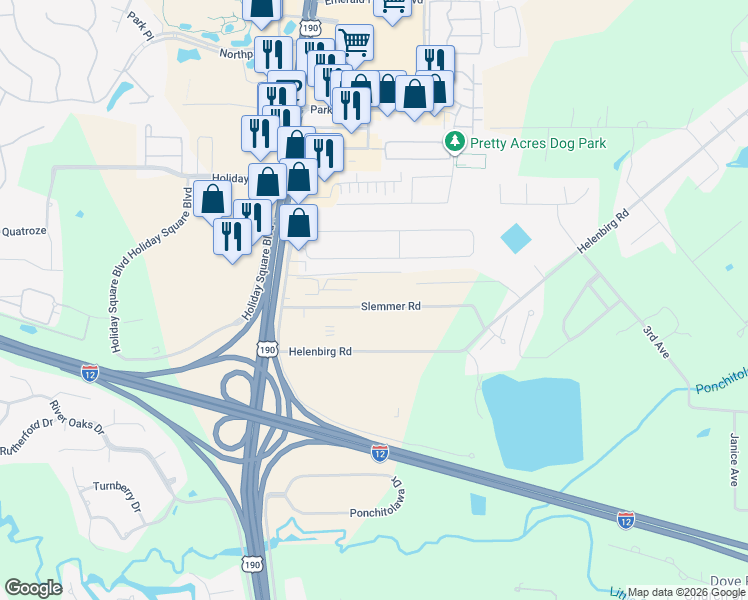 map of restaurants, bars, coffee shops, grocery stores, and more near 19375 Slemmer Road in Covington