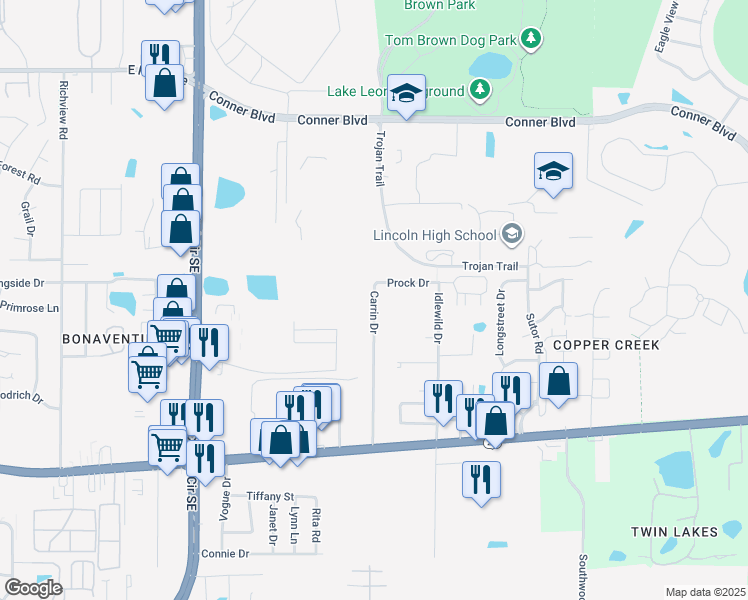 map of restaurants, bars, coffee shops, grocery stores, and more near 1014A Carrin Drive in Tallahassee