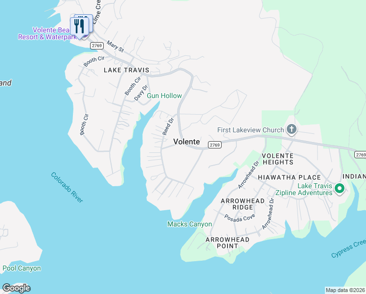 map of restaurants, bars, coffee shops, grocery stores, and more near in Volente