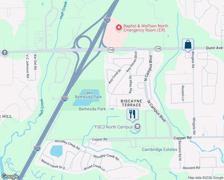 map of restaurants, bars, coffee shops, grocery stores, and more near 10916 Key Haven Boulevard in Jacksonville
