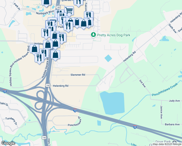 map of restaurants, bars, coffee shops, grocery stores, and more near 19471 Slemmer Road in Covington