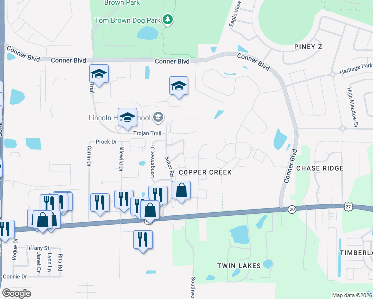map of restaurants, bars, coffee shops, grocery stores, and more near 1019 Crossing Brook Way in Tallahassee