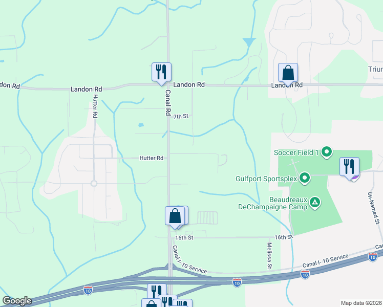 map of restaurants, bars, coffee shops, grocery stores, and more near 10th Street in Gulfport