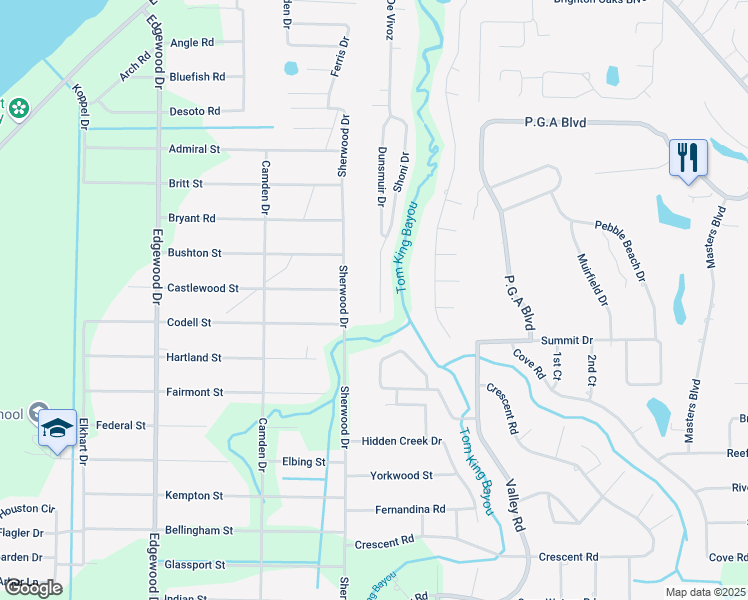 map of restaurants, bars, coffee shops, grocery stores, and more near 2679 Shoni Drive in Navarre