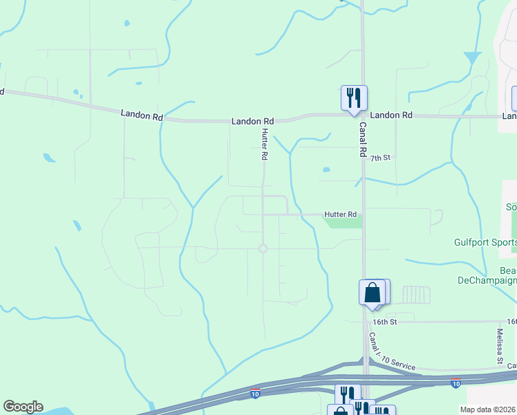 map of restaurants, bars, coffee shops, grocery stores, and more near 10331 Hutter Road in Gulfport