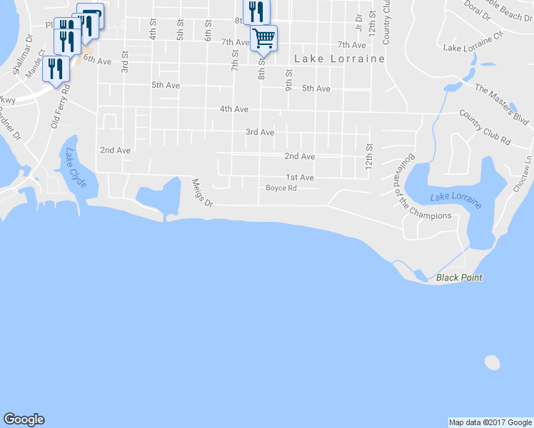 map of restaurants, bars, coffee shops, grocery stores, and more near 73 Meigs Drive in Shalimar