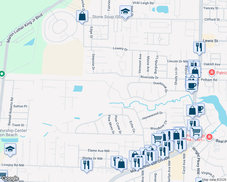 map of restaurants, bars, coffee shops, grocery stores, and more near 757 Overbrook Drive in Fort Walton Beach