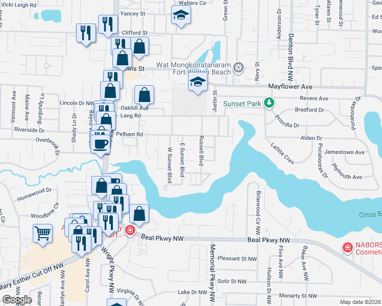 map of restaurants, bars, coffee shops, grocery stores, and more near 406 Virginia Street in Fort Walton Beach