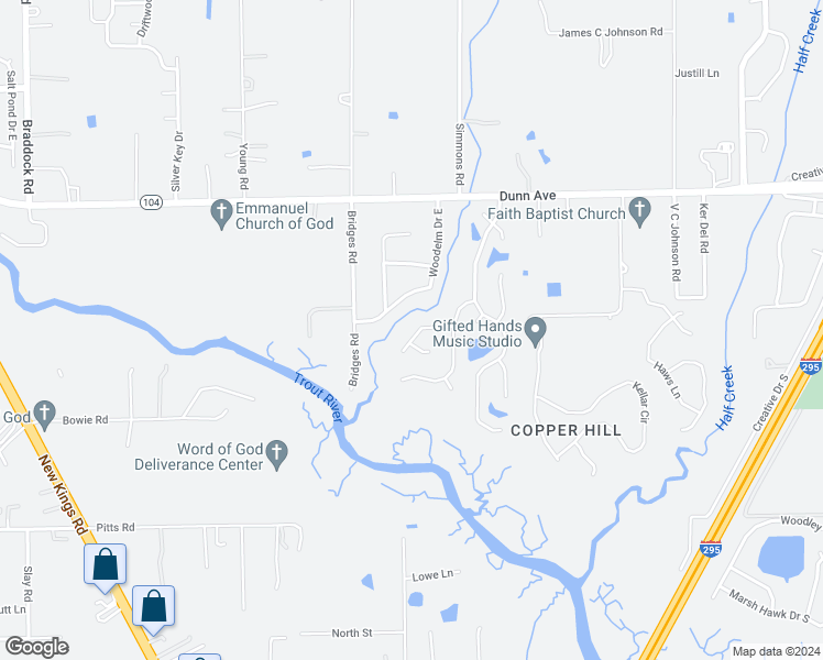 map of restaurants, bars, coffee shops, grocery stores, and more near 5893 Copper Lake Drive in Jacksonville