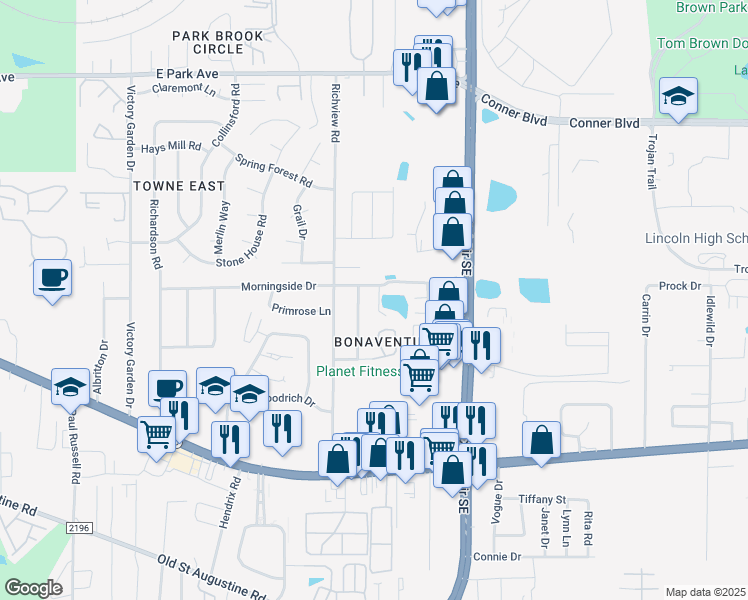 map of restaurants, bars, coffee shops, grocery stores, and more near 1103 Pinecrest Drive in Tallahassee