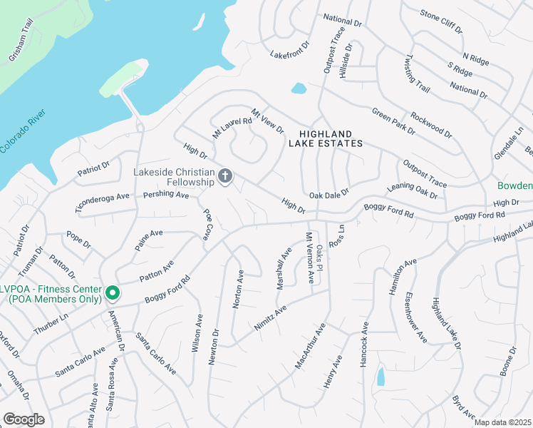 map of restaurants, bars, coffee shops, grocery stores, and more near 21108 Boggy Ford Road in Lago Vista