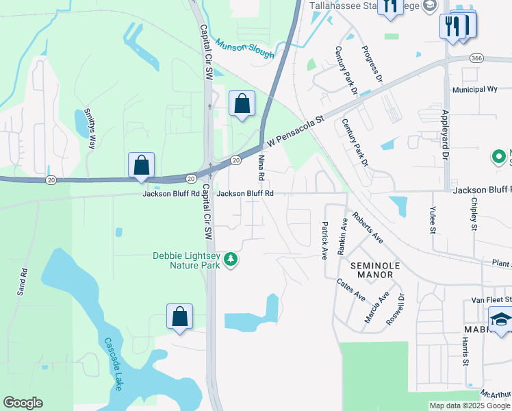 map of restaurants, bars, coffee shops, grocery stores, and more near 1619 Baldwin Park Drive in Tallahassee