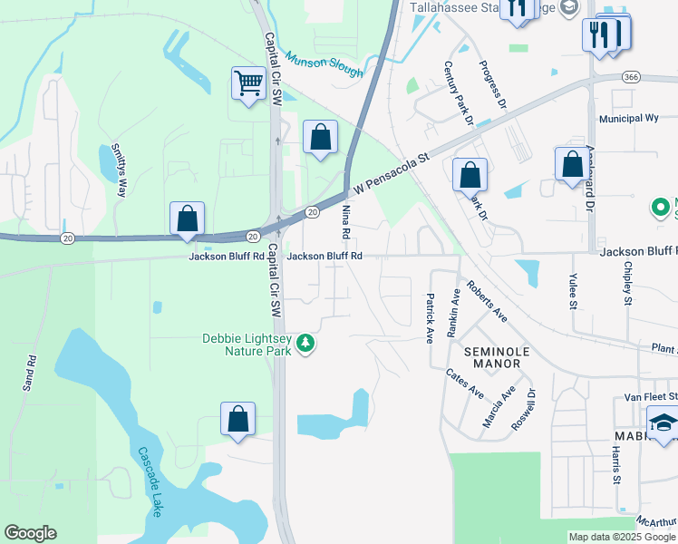 map of restaurants, bars, coffee shops, grocery stores, and more near 1619 Baldwin Park Drive in Tallahassee
