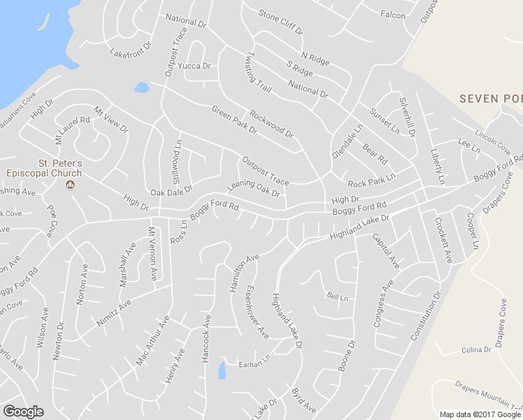 map of restaurants, bars, coffee shops, grocery stores, and more near 20708 Boggy Ford Road in Lago Vista