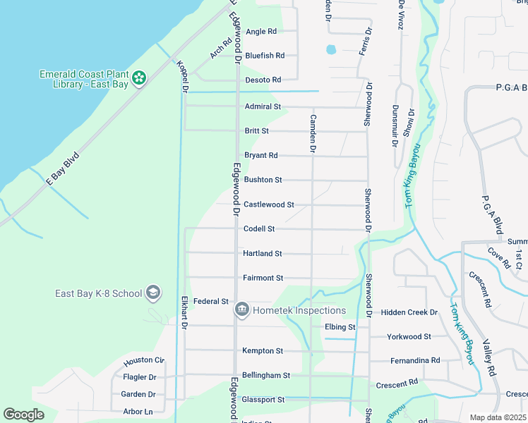 map of restaurants, bars, coffee shops, grocery stores, and more near 6623 Castlewood Street in Navarre