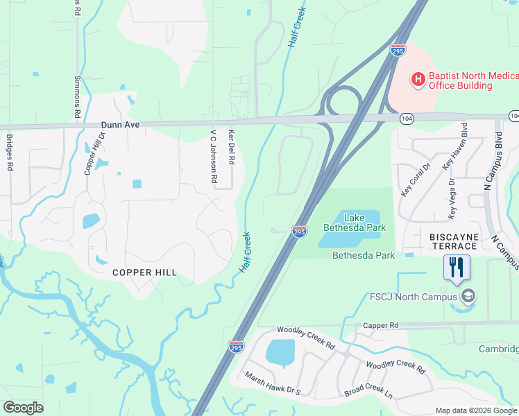 map of restaurants, bars, coffee shops, grocery stores, and more near 10884 Apple Blossom Trail East in Jacksonville