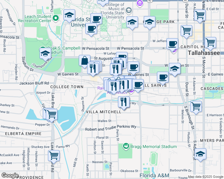 map of restaurants, bars, coffee shops, grocery stores, and more near 688 McDonnell Drive in Tallahassee