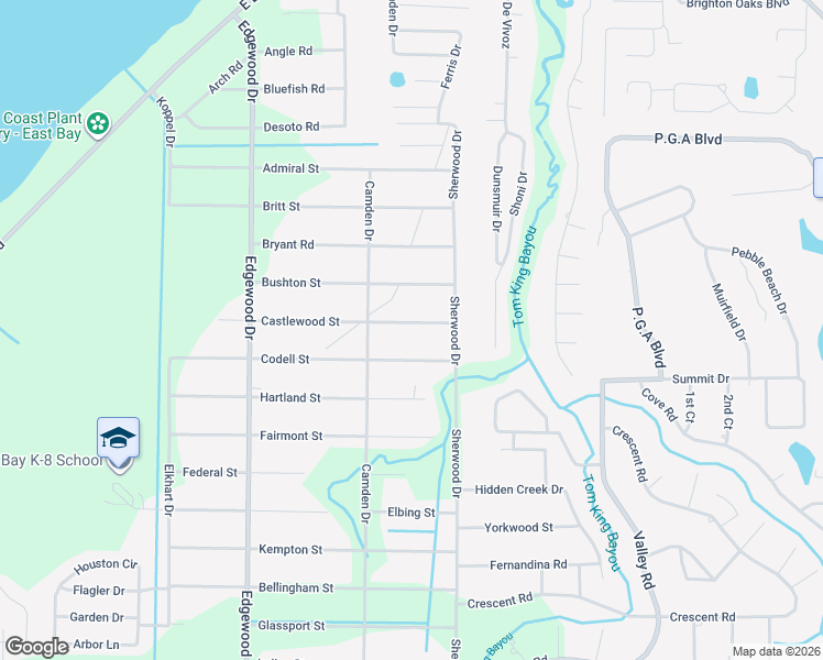 map of restaurants, bars, coffee shops, grocery stores, and more near 6733 Castlewood Street in Navarre