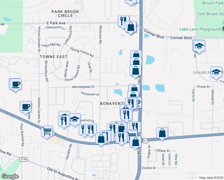 map of restaurants, bars, coffee shops, grocery stores, and more near 1108 Morningside Court in Tallahassee