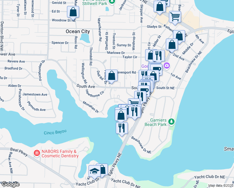 map of restaurants, bars, coffee shops, grocery stores, and more near 120 Monahan Drive in Fort Walton Beach