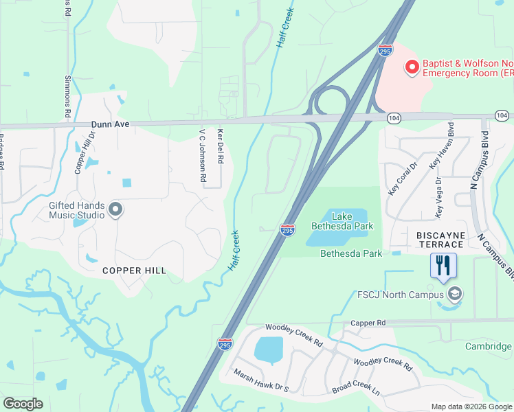 map of restaurants, bars, coffee shops, grocery stores, and more near 10884 Apple Blossom Trail East in Jacksonville
