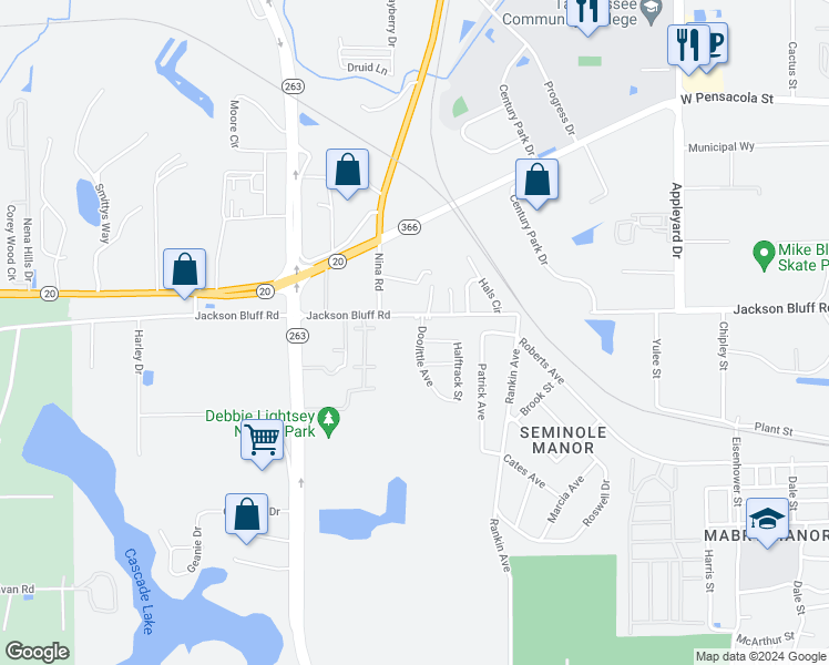 map of restaurants, bars, coffee shops, grocery stores, and more near 1502 Doolittle Avenue in Tallahassee