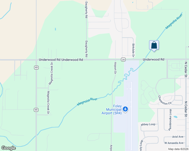 map of restaurants, bars, coffee shops, grocery stores, and more near 18648 Underwood Road in Foley