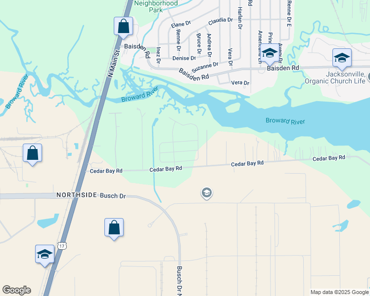 map of restaurants, bars, coffee shops, grocery stores, and more near 283 Amber Ridge Road in Jacksonville