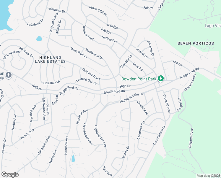 map of restaurants, bars, coffee shops, grocery stores, and more near 20508 Boggy Ford Road in Lago Vista
