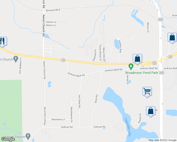 map of restaurants, bars, coffee shops, grocery stores, and more near 5370 Jackson Bluff Road in Tallahassee