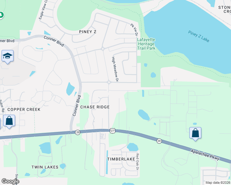map of restaurants, bars, coffee shops, grocery stores, and more near 1121 Virgil Road in Tallahassee