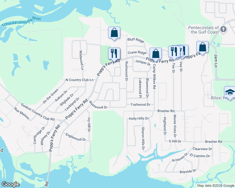map of restaurants, bars, coffee shops, grocery stores, and more near 801-899 Carolee Circle in Biloxi