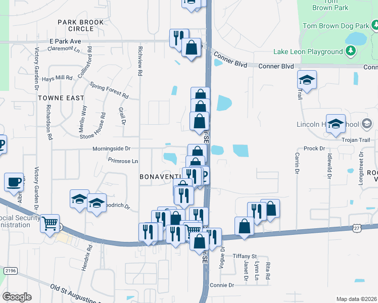 map of restaurants, bars, coffee shops, grocery stores, and more near 3085 Mansion Lane in Tallahassee