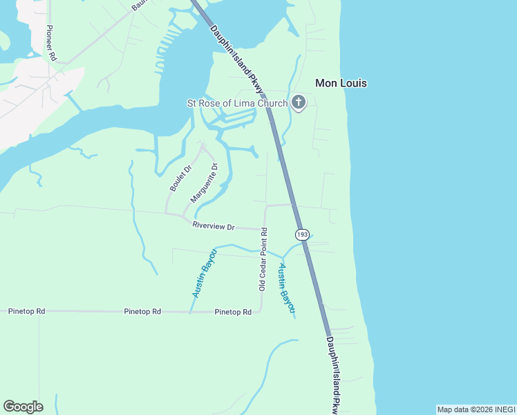 map of restaurants, bars, coffee shops, grocery stores, and more near 12344 Dauphin Island Parkway in Coden
