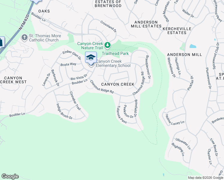 map of restaurants, bars, coffee shops, grocery stores, and more near 10249 Chestnut Ridge Road in Austin