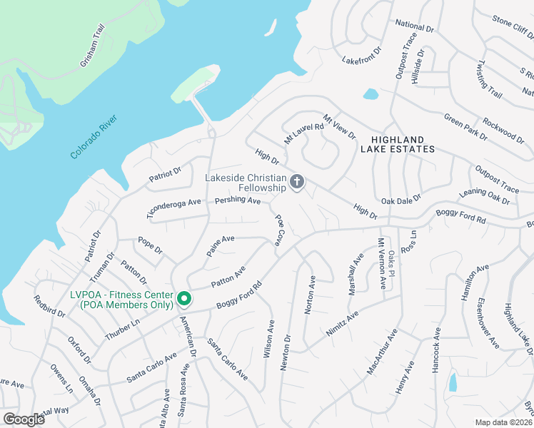 map of restaurants, bars, coffee shops, grocery stores, and more near 21401 Polk Cove in Lago Vista