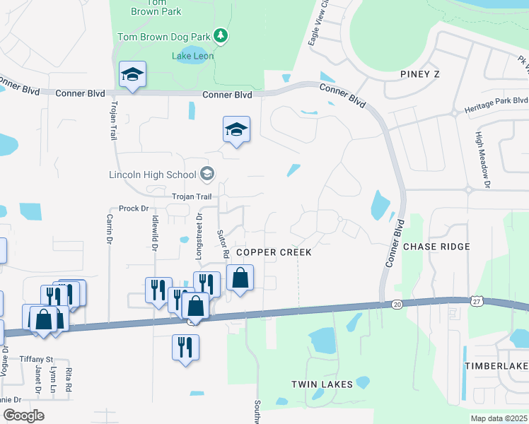 map of restaurants, bars, coffee shops, grocery stores, and more near 1070 Copper Creek Drive in Tallahassee