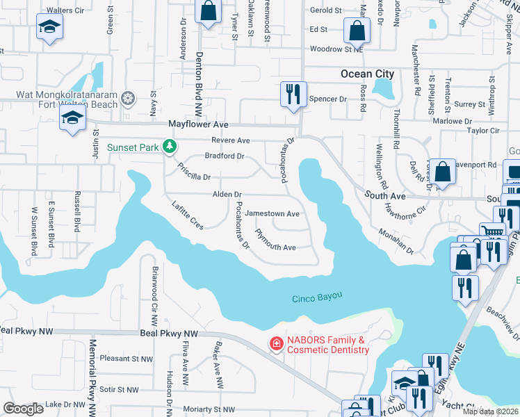 map of restaurants, bars, coffee shops, grocery stores, and more near 123 Jamestown Avenue in Fort Walton Beach